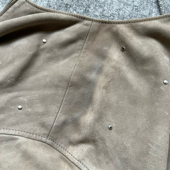 All Saints Taupe Silver Studded Suede jacket with discoloration. - Picture 9 of 10